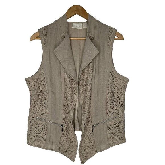 Chico's Jackets & Blazers - Chicos Crochet Vest Size L Sleeveless Lace Open Front Zip Pockets Boho